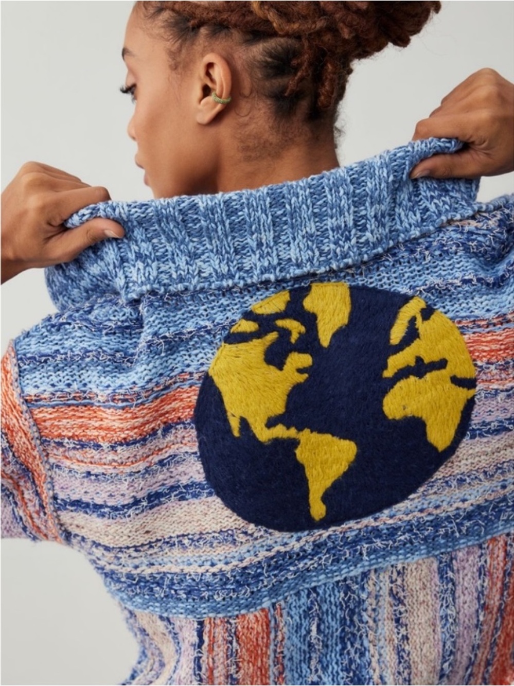 Anthropologie Pilcro Embroidered Earth Cardigan Crop Sweater Iconic World Soft M - Picture 5 of 17